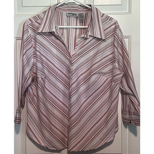Unique Spectrum Women's Orange Tan Brown Stripes Button Front Blouse Size 1X‎